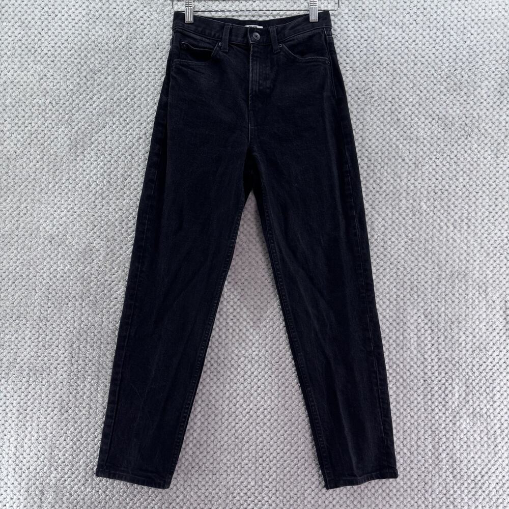 Uniqlo U Jeans Women 23 Black Dark Wash Straight Tapper High Rise Button Zip Fly